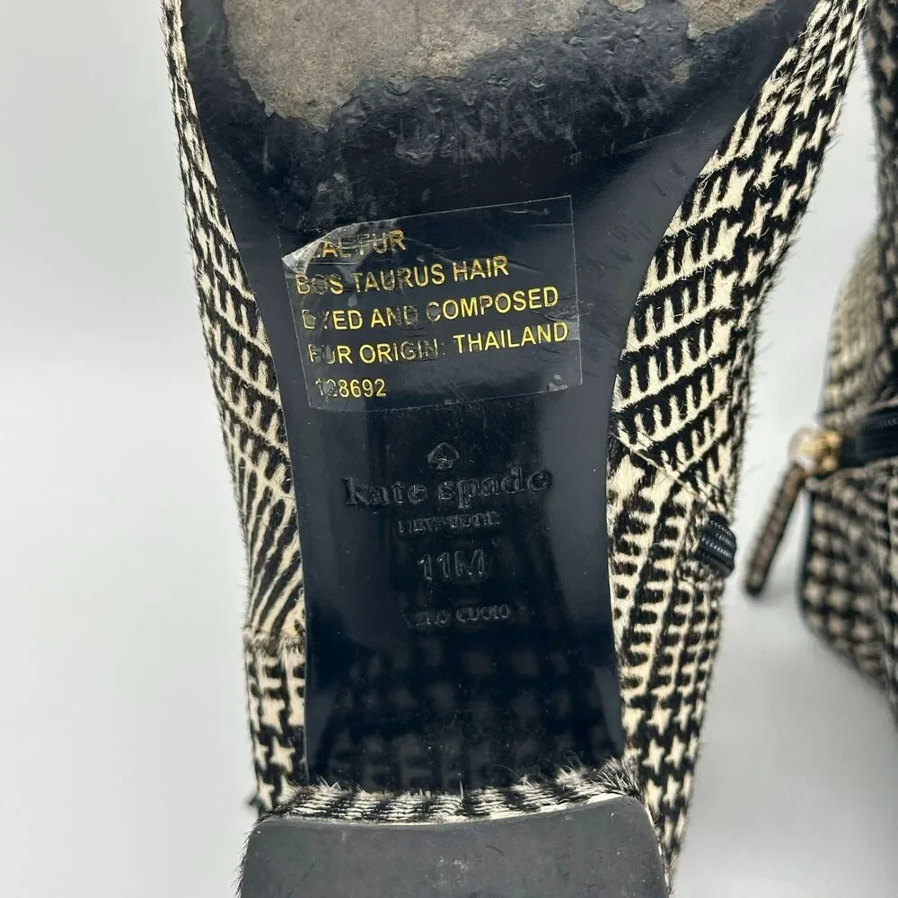 Kate Spade Holly Houndstooth Bow Fur Boots Size 11 Women's Ankle Heeled Booties